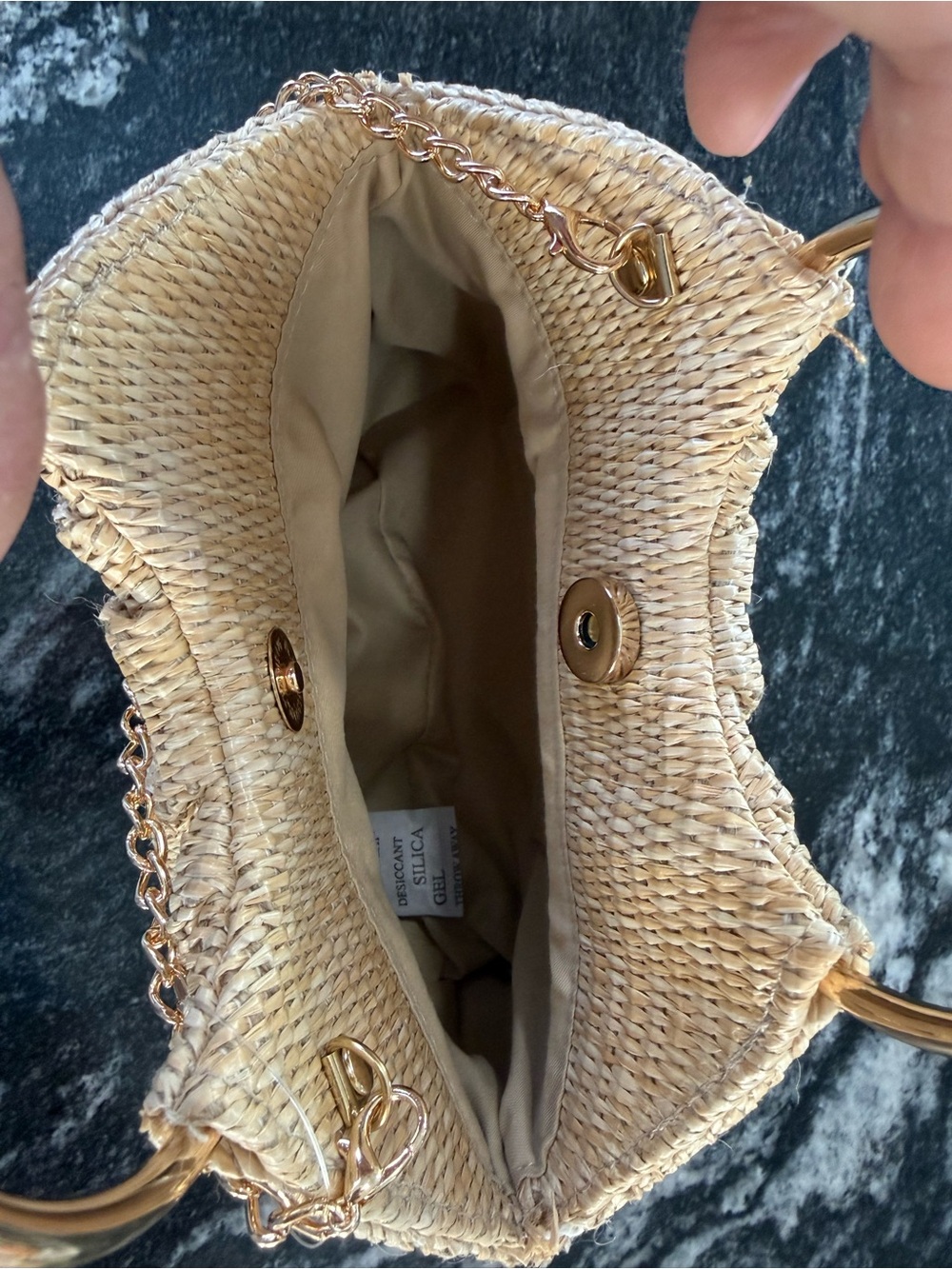 Savannah Natural Straw Mini Handbag with Gold Studs & Chain - Picture 6 of 14